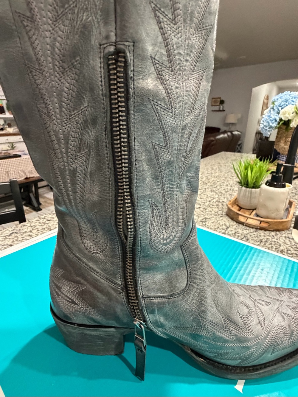 Women's Black Embroidered Western Heeled Boots. Lane boots knee high Lexington s - Picture 7 of 16